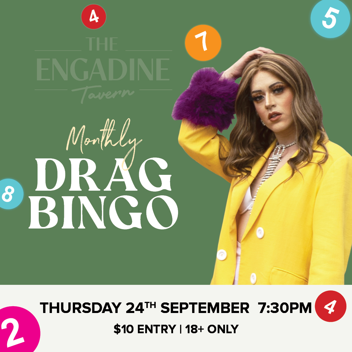 September Drag Bingo 2026 - Social Tile - Engadine Tavern