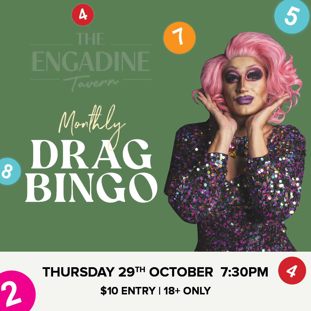 October Drag Bingo 2026 - Social Tile - Engadine Tavern